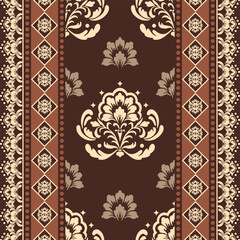 Seamless damask brown on cream. Ornate element for design. Ornamental pattern for invitations and greeting cards. Traditional floral decor.
