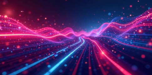 Naklejka premium Dynamic flowing lines, vibrant tech background, bright, art