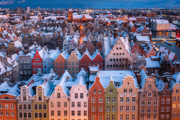 The Main Town of Gdansk at snowy morning. Poland
