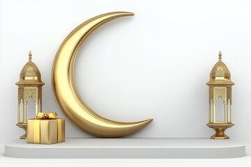 Golden Crescent Moon Festive Gift Ramadan Decor Lanterns Islamic Celebration