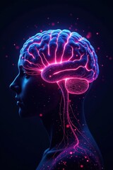 Glowing brain, intricate neural network, dark background, connections, wisdom, light
