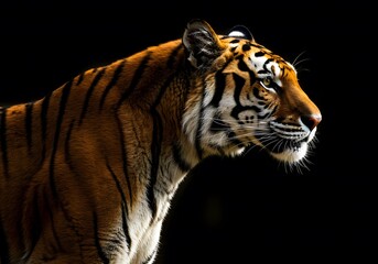 Fototapeta premium Powerful Tiger Profile Against a Black Background