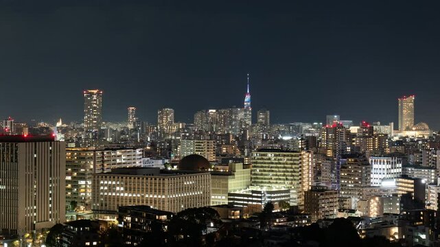 福岡市中心部の夜景のタイムラプス映像（パンニング）