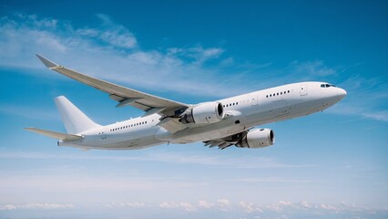 Fototapeta premium Commercial Airplane in Flight Against a Clear Blue Sky