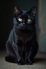 Hidden black cat, dark fur, barely visible, enigmatic , black background, unseen, black cat