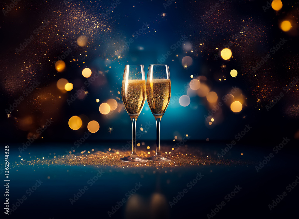 Aufkleber elegant champagne glasses filled with bubbly golden liquid stand against a dark backdrop with sparkl