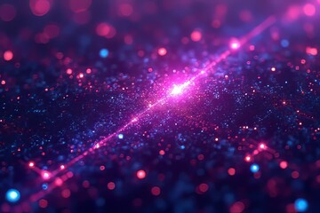 Abstract vibrant digital particles with glowing lines, showcasing futuristic technology and data flow.