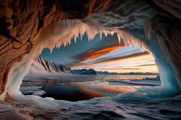 Breathtaking Ice Cave Sunset View