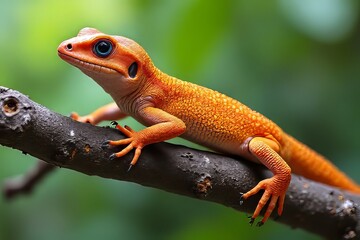 Fototapeta premium Close-up of a Vibrant Orange Lizard on a Branch