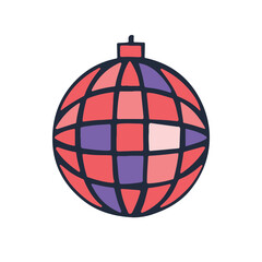 pink disco ball, dance party, hand drawn vector illustration