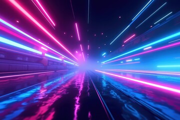 Fototapeta premium An Electric Journey Through Neon Lights: A Vibrant Display of Colorful Light Trails Illuminating a Futuristic Space