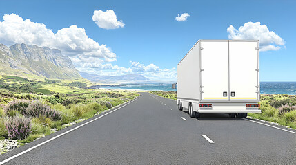 Truck coastal highway delivery scenic mountains