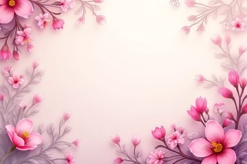 Fototapeta premium Delicate Pink Floral Background with Spring Flowers
