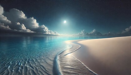 Naklejka premium 月夜の静かなビーチ｜Serene Moonlit Beach