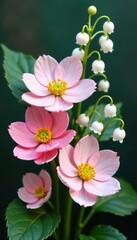 Naklejka premium Pastel-toned ranunculus, anemones, and lilies of the valley in a lush arrangement , spring bouquet, design