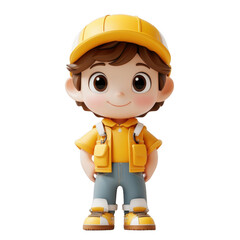 A cartoon boy with a yellow shirt and yellow hat isolated on transparent background.PNG