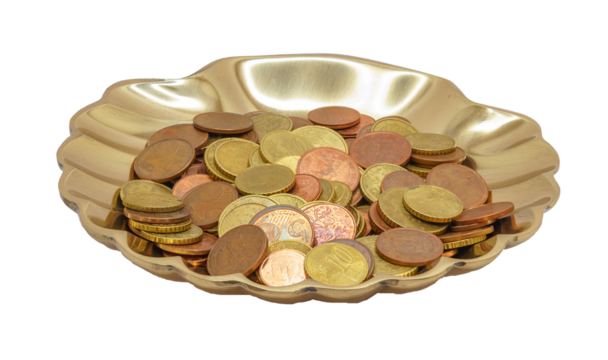 Euro Coins in Decorative Bowl