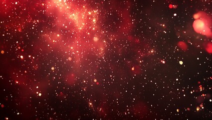 Abstract Red and Gold Bokeh Background with Sparkling Light Particles Creating a Festive and Elegant Atmosphere