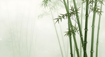 Tall tropical bamboo wall mural painted art, watercolor art style wallpaper background