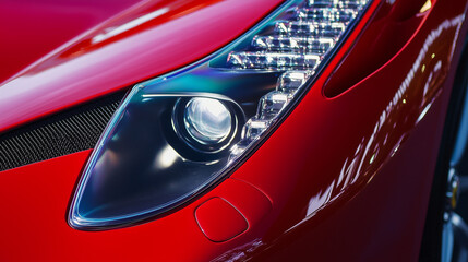 Close-Up of Red Supercar Headlight