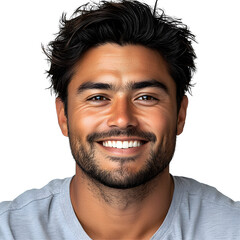 Fototapeta premium Smiling man shows teeth while wearing a grey shirt.isolated