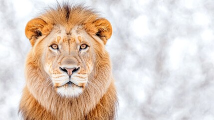 Obraz premium Majestic lion portrait, winter background, wildlife reserve