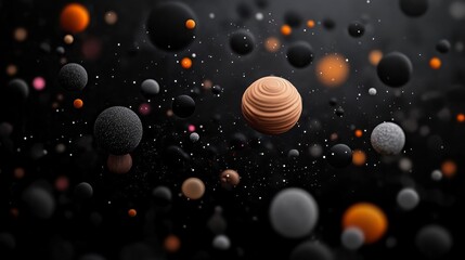 Floating Spheres in Space with Black Background and Colorful Elements