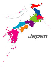 九州・四国地方がメインの日本地図 地方分け地図 影付