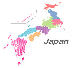 九州・四国地方がメインの日本地図 地方分けドット地図