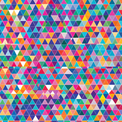 A vibrant geometric pattern of colorful triangles creating an abstract design.