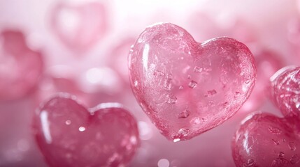 Obraz premium Pink Crystal Hearts Softly Falling Background