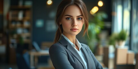 Confident young professional in modern office setting during daytime reflecting focus and determination