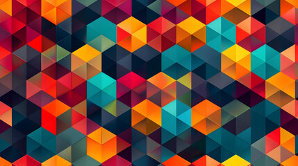 A vibrant geometric pattern with colorful 3D cubes and triangles.