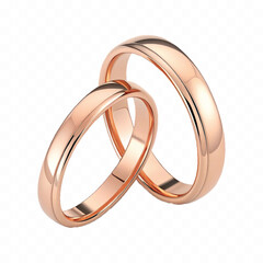 abstract 3d Couple of wedding rings  in different gold colour style isolated on white background