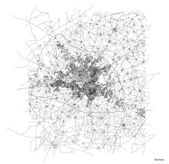 Obraz premium Amritsar city map with roads and streets, India. Vector outline illustration.