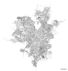 Obraz premium Hyderabad city map with roads and streets, India. Vector outline illustration.