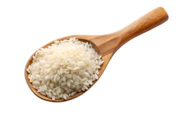 rice grains in wooden spoon isolated on transparent background png