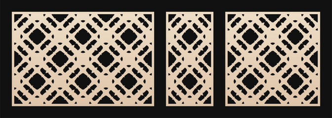 Laser cut patterns. Vector set with geometric ornaments in Oriental style, carved grid. Stencil for CNC, laser cutting of metal, wood, plywood, paper, decorative panel. Aspect ratio 3:2, 1:2, 1:1