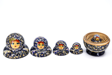 Russian Matryoshka dolls separated to show nesting structure
