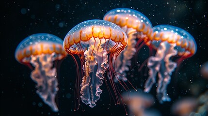 Jellyfish in dark water, aquarium scene