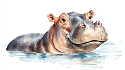 Fototapeta premium Hippopotamus portrait, water, Africa, wildlife, nature illustration