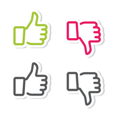 Do and Don't symbols. Thumbs up and thumbs down emblems. Like and dislike icons set, vector, illustration, sticker
