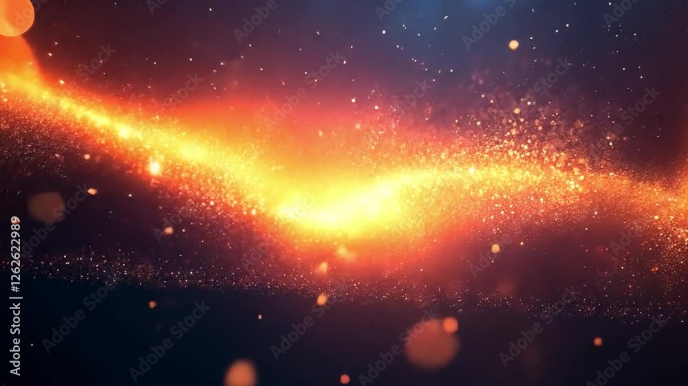 Leinwandbilder Cosmic Spark: An abstract swirl of glittering orange and yellow particles explodes into a radiant glow, evocative of distant galaxies or an energetic burst of light.