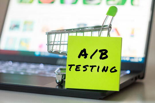 A/B testing inscription on color sticker commercial background