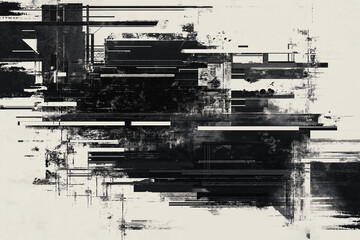 Fototapeta premium Abstract futuristic cyberpunk displacement map for 3d rendering. Random distorted black white broken glitch screen background. Digital as manual, lo-fi retro video noise overlay