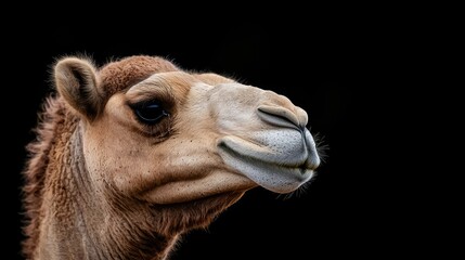 Obraz premium Close-up Camel Head Portrait Against Black Background