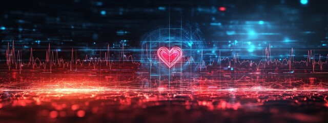 Fototapeta premium AI Health Monitoring Heartbeat Data Digital Healthcare Futuristic Technology