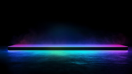 Fototapeta premium Rectangular Platform Lit by Blue and Pink Lights on Black Background