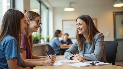 A student sits with the principal, discussing academic performance, future goals, and potential pathways to success