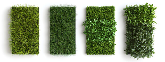 Different types of grass wall panels, in various styles and sizes

